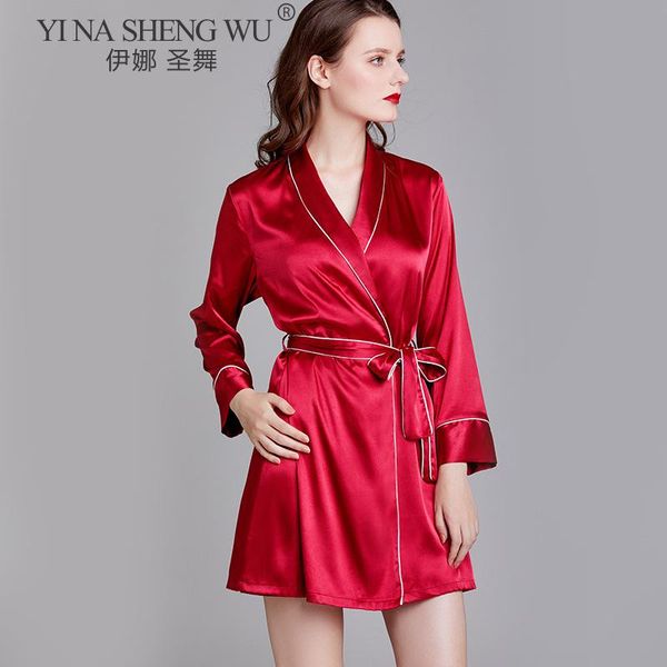 

fashion robes female lingerie kimono sleepwear silky bridal wedding gifts bathrobe gown nightgown nightwear homewear ethnic clothing, Red