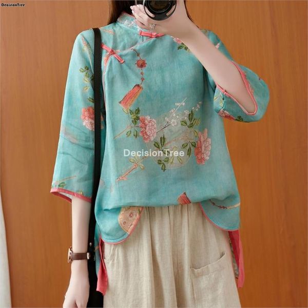 

ethnic clothing 2021 woman traditional chinese retro flower print hanfu women elegant oriental tang suit blouse, Red