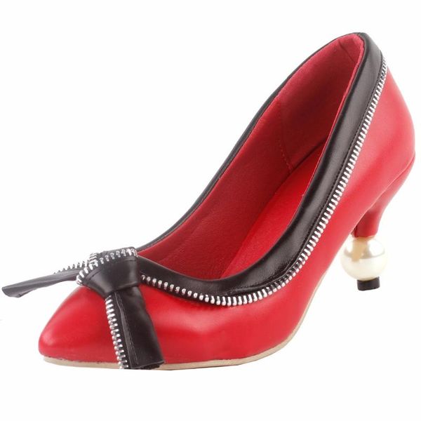 

black white zipper stiletto bows bridal party pointed toe pearl heel pumps dress shoes
