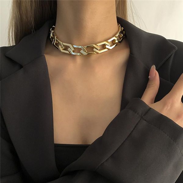 

chokers korean stylish ccb diamond buckle women's neck chain accessories y2k cool and creativity exaggerated short clavicle necklace, Golden;silver