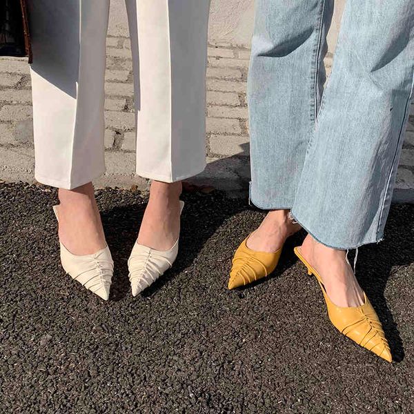 

fashion women sandals slippers thin low heels casual ladies summer slides pumps pointed toe shallow slip on mules shoes summer 210513, Black