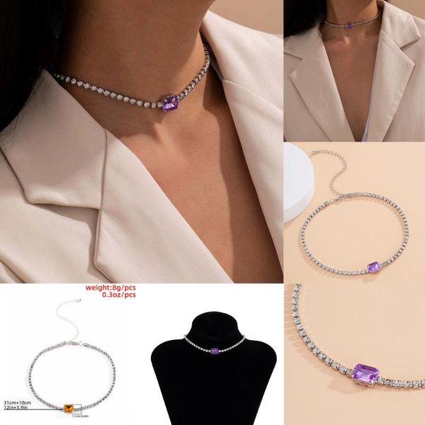 

vintage full crystal tennis chain necklace women wedding bridal bohemian clavicle choker rhinestone boho jewelry valentine's day chains, Silver
