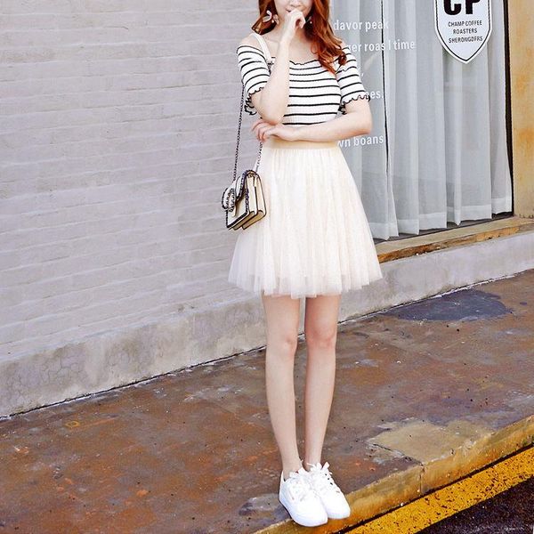 

skirts skirt summer short fairy mesh small gauze girl student korean pleated, Black