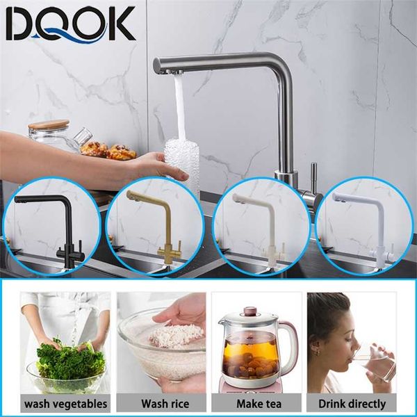 DQOK Trinkwasser gefiltertes Wasser Küchenarmatur Reinigungshahn Doppelgriff Wasserhahn Küchenspüle Wasserhahn 211108