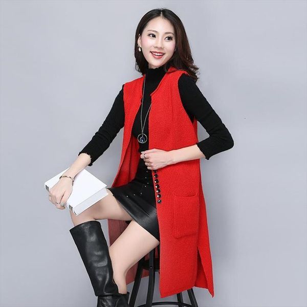 

women spring autumn loose womens sweater slim knitted vests female long solid cardigans ladies casual elegant pockets vest coat z133, White;black