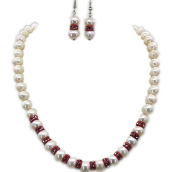 

earrings & necklace natural white freshwater pearl beads 9-10mm bride wedding jewelry set 7 types earring for women party gift 18inch b3105, Silver