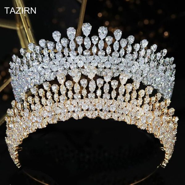 

hair clips & barrettes 5a cubic zirconia tiaras and crowns for women cz luxury queen headpiece headwear big tall bridal wedding accessories, Golden;silver