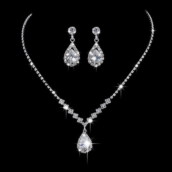 

pendant necklaces rhinestone zircon water drop necklace and earring set bridal earrings silver copper jewelry