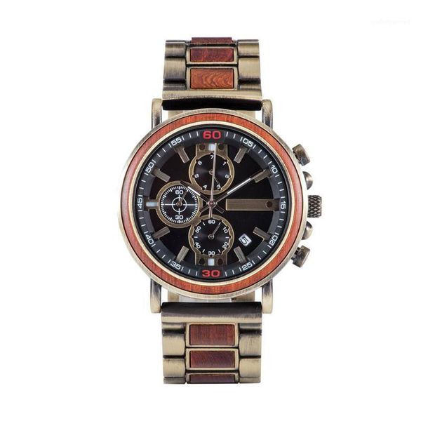 

wristwatches bobo bird wood watch auto date chronograph military men watches in wooden box reloj hombre drop, Slivery;brown