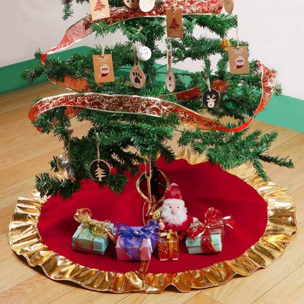 

christmas decorations 90cm red tree non-woven skirt with gold ruffle edge holiday decorative accessory living room decor