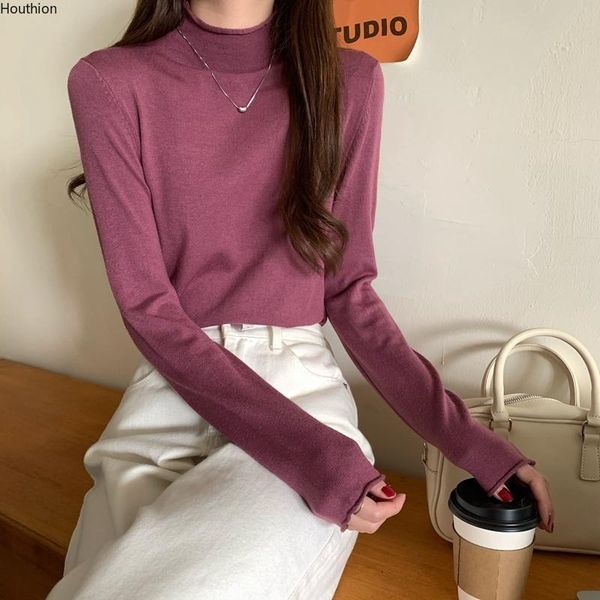 

women's sweaters summer sweater half high collar long sleeve solid color slim knitting hedging comfortable casual fashion, White;black