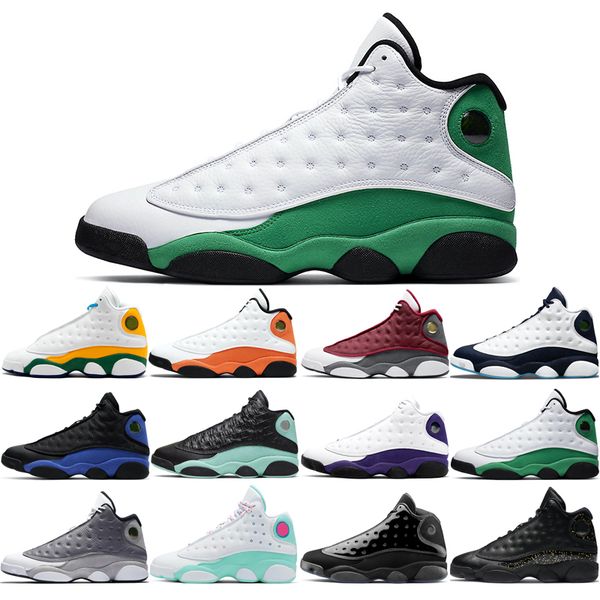 

original 13s basketball shoes atmosphere grey aurora green black cat bred cap and gown flint gold glitter he got game starfish size 40-46 sp