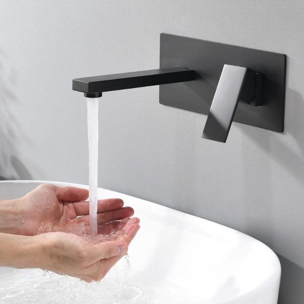

black style matte brass wall mounted basin faucet single handle mixer tap & cold water bathroom sink faucets