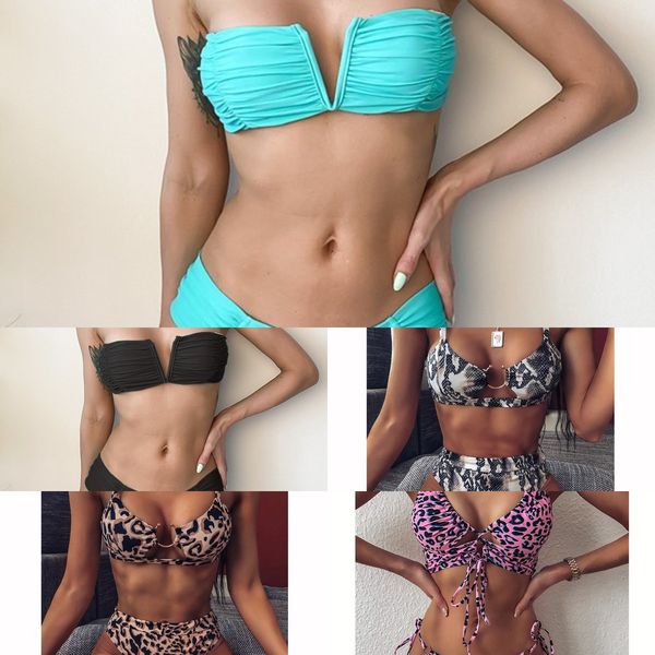 

2021bandeau 2021 women female high waist swimsuit swimwear thong brazilian biquini bikini set bathing suit bather, White;black