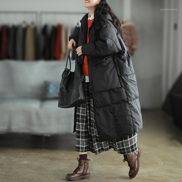 

women's down & parkas women coat winter large size long warm all-match female jacket hooded zipper casual retro, Black