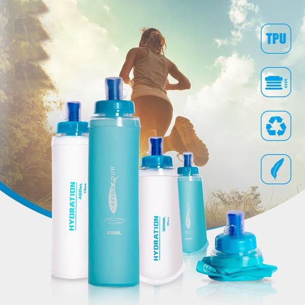 

water bottles & cages tpu soft bag running collapsible container outdoor sports bottle transparent blue portable cycling cup