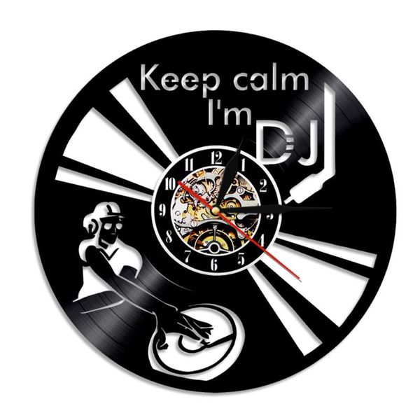 

wall clocks keep calm i'm dj funny quote record art clock mixer spinning player turntables hip hop led light hanging watch