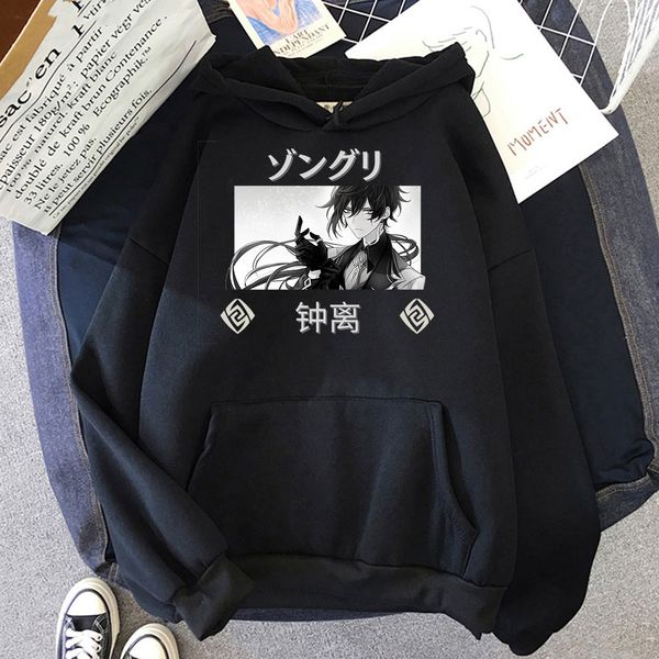 

harajuku game genshin impact zhong li hoodi funny ga winter casual hip hop streetwear fashion oversized women's sweatshirt, Black