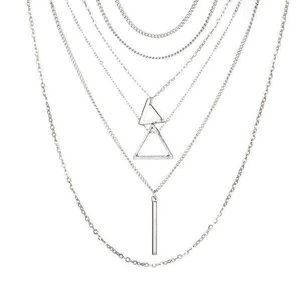 

chains bohemian triangle bar stick pendant chokers necklaces for women collar jewelry multi layer silver color necklace 2021
