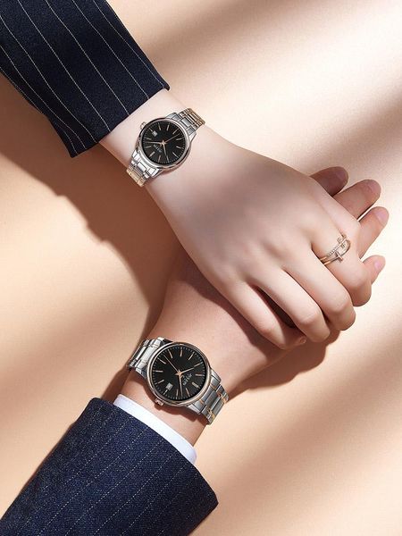 

wristwatches auto date men's watch women's japan quartz couple hours fashion stainless steel bracelet lover's birthday gift j, Slivery;brown