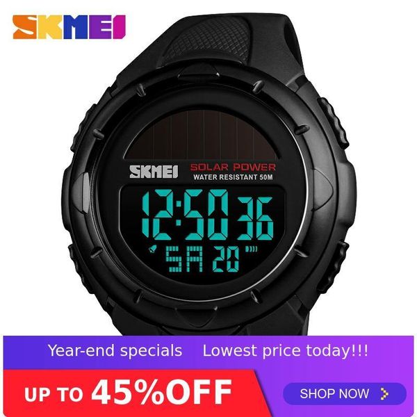 

wristwatches skmei 1405 solar power man led digital watch 50m waterproof pu band date week display luminous men's wristwatch, Slivery;brown