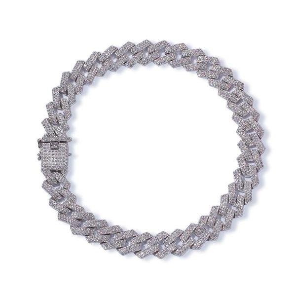

chains 20mm prong cuban link fashion necklace hiphop jewelry 3row rhinestones iced out necklaces for men hip-hop, Silver