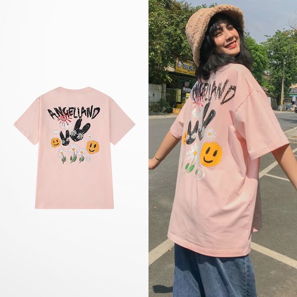 

tee smile face print shirt cartoon oversozed dark pink hip hop men's clothes anime t-shirts, White;black