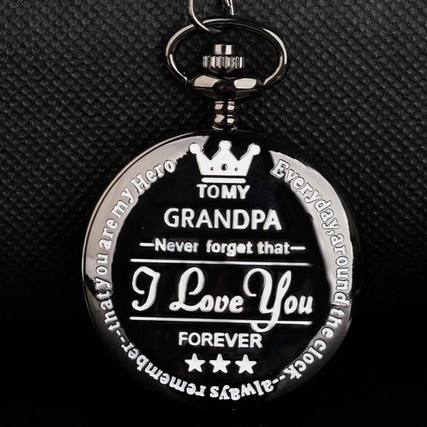 

pocket watches black quartz watch with necklace "i love you" grandpa gift roman numeral dial simple style direct sales product, Slivery;golden