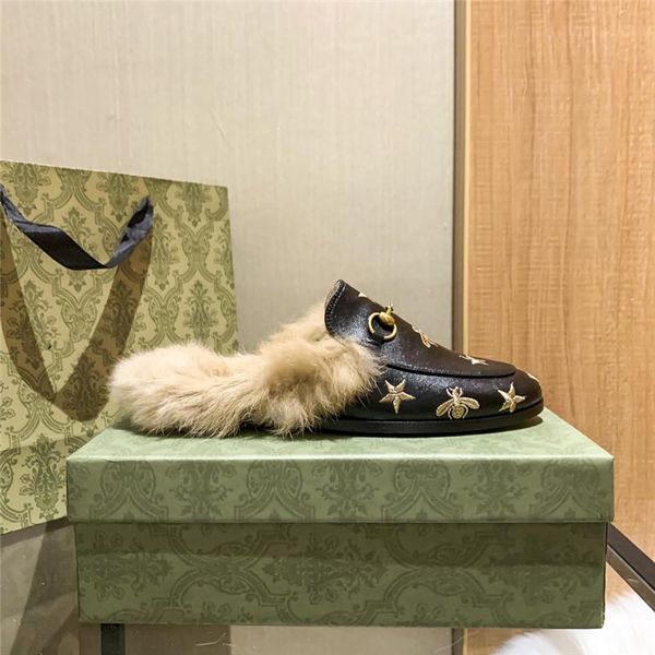 

slippers 2021gg autumn and winter famous semi leisure warm hair shoes classic flat size34-41, Black