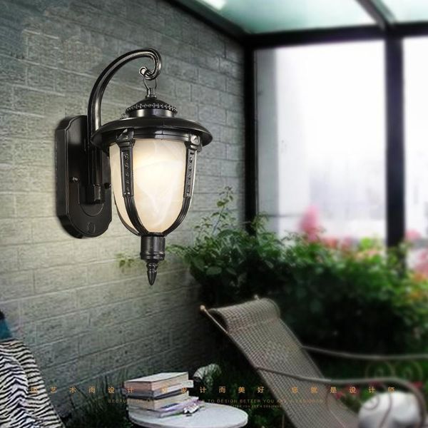 

outdoor wall lamps european vintage black aluminum waterproof lamp american retro marble glass e27 led bulb corridor