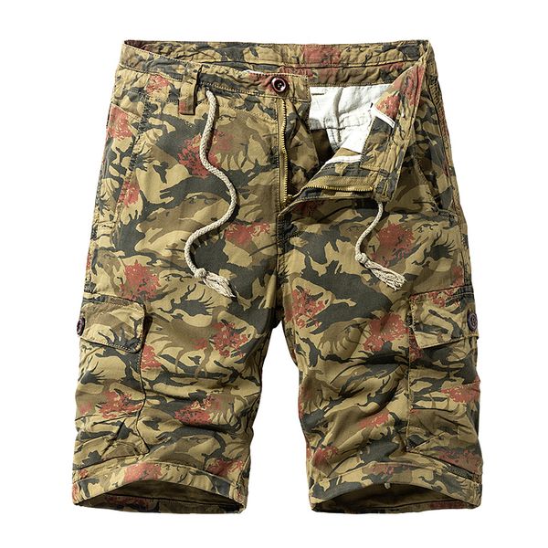 

casual cargo short for men summer printing cotton breathable mens short pants brand clothing fashion mens cargo shorts trousers, Black