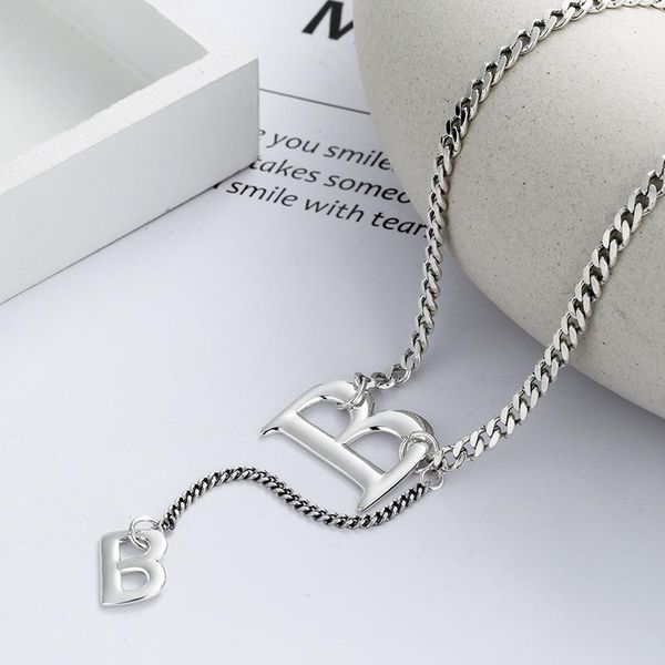 

chains light luxury sweater chain long 2021 double letter b pendant necklace silver tennis collar women fashion statement jewelry