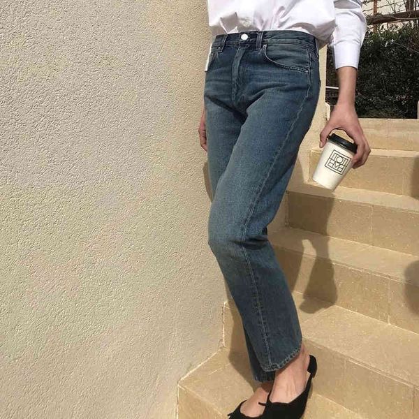 

cropped rinse straight braided seam denim washed jeans, Blue