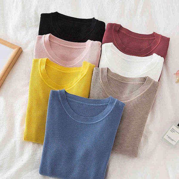 

sweater croysier womens sweaters fall winter clothes women fitted casual pullover sweater long sleeve crew neck basic knitted ips1, White;black