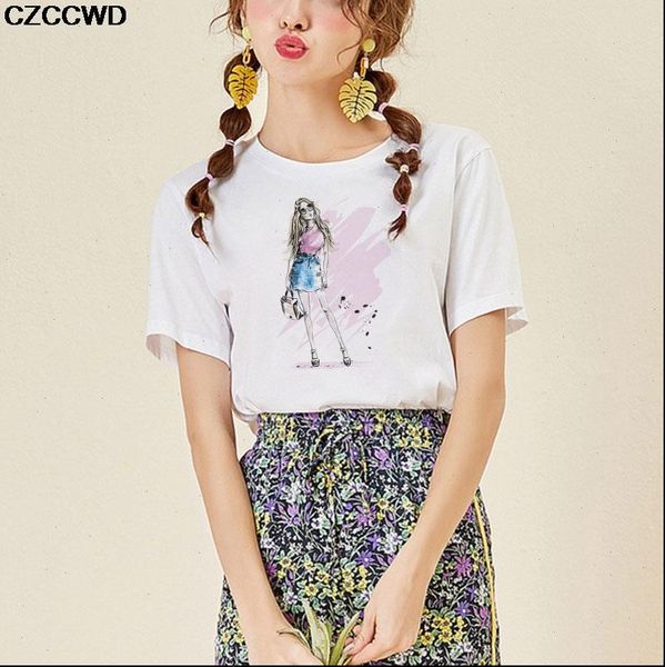 

czccwd women t shirt clothes thin section white harajuku fashion female style tshirt leisure streetwear aesthetic