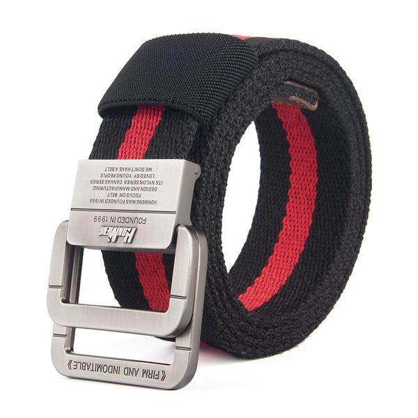 

belts tj-tianjun double ring alloy buckle canvas belt stripe color matching simple jeanms waistband adjustable length weave girdle, Black;brown