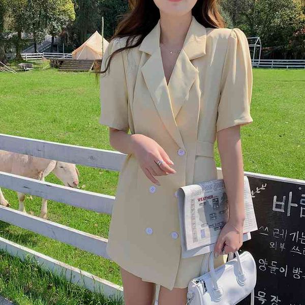 

women blazer dresses korean elegant fashion women office ol notched collar short sleeve casual mini dress vestido femme 210518, Black;gray