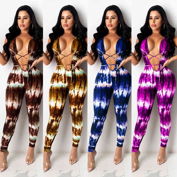 

anjamanor tie dye women one piece jumpsuits club outfits for woman plus size hollow out bodycon jumpsuit romper d35-cd27, Black;white