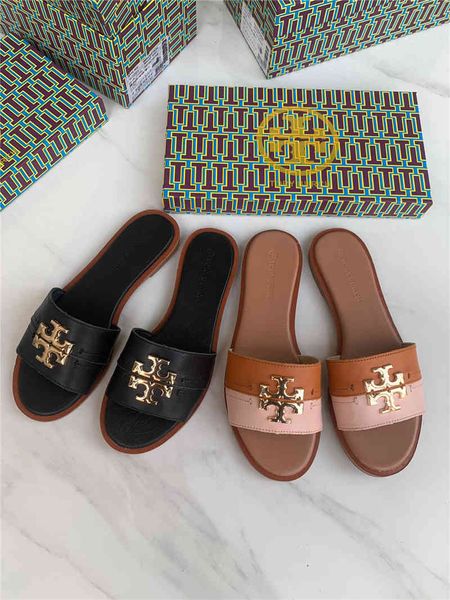 

2021 new net red versatile leather slippers open toe flat heel flat slippers for women in summer zlh, Black