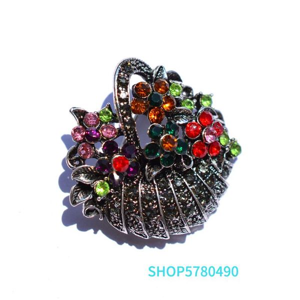 

pins, brooches vintage jewelry flower bag rhinestone pin retro alloy for women coats garments lady gifts suits accessories, Gray