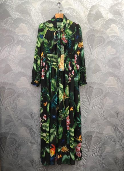 

casual dresses 2021 spring women's fashion print long sleeves elegant dress bohemian maxi b378, Black;gray
