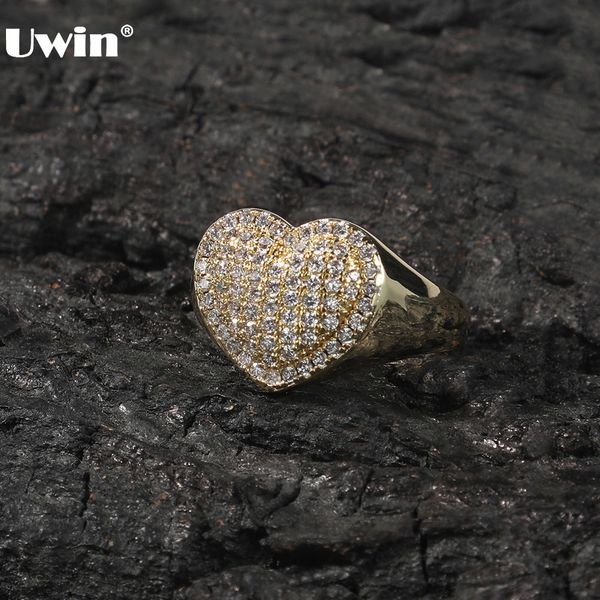 

uwin heart for women pave setting aaa iced out cubic zirconia rings rose gold fashion jewelry 2021 drop, Silver