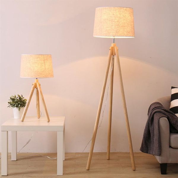 

floor lamps nordic minimalist led table lamp, cloth tripod, white living room bedroom indoor wooden bedside lamp