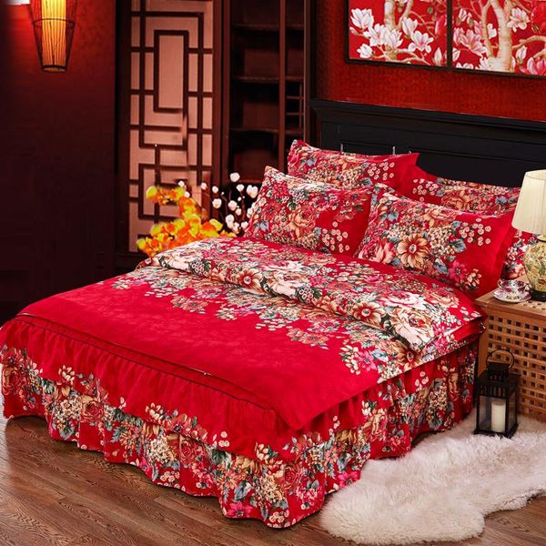 

bedding sets 4pcs reactive printing luxury  king size duvet cover set bed skirt pillowcase bedclothes
