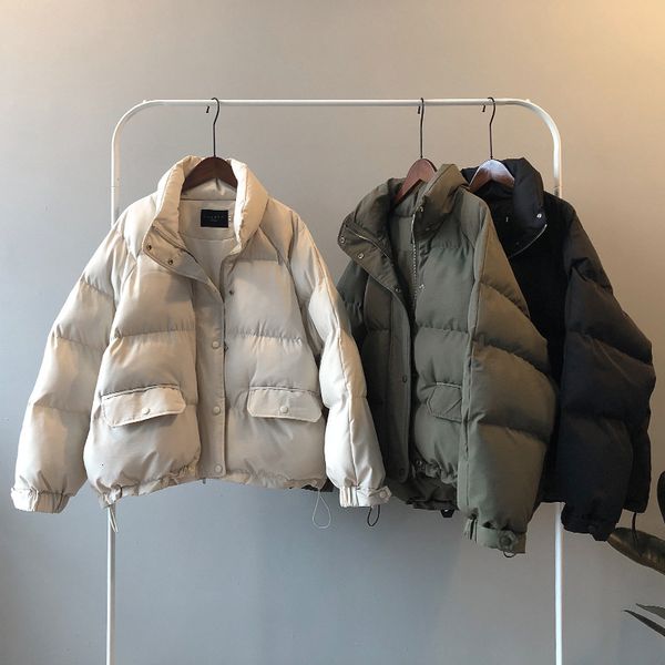 

coats stand collar up cotton-padded jacket women thick winter coat, Tan;black