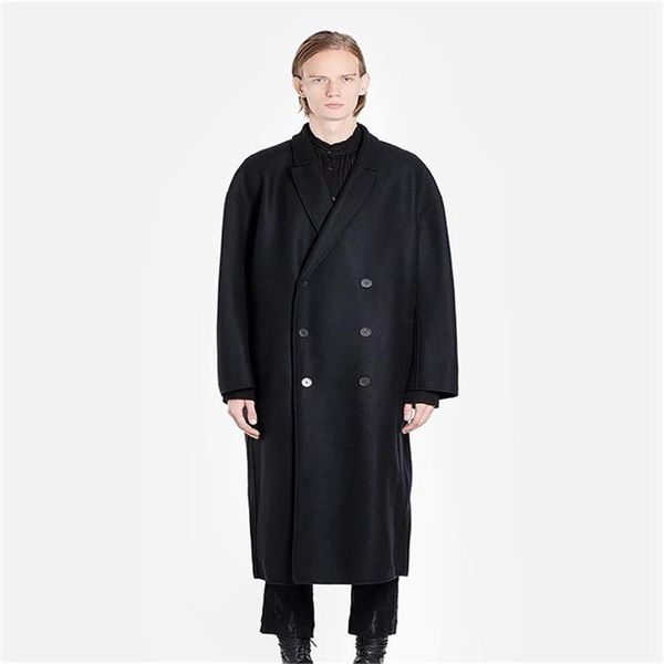

men's wool & blends yamamoto woolen coat double breasted loose, Black