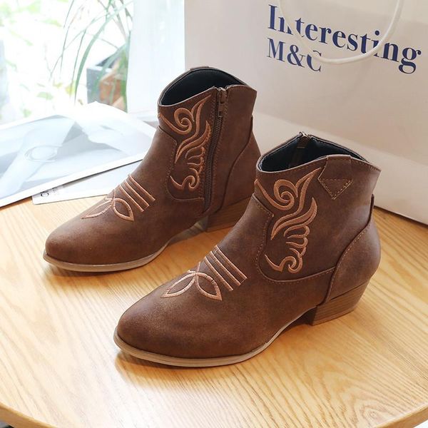 

boots large size 43 style women round toe thick heel side zipper fashion women's ankle, Black