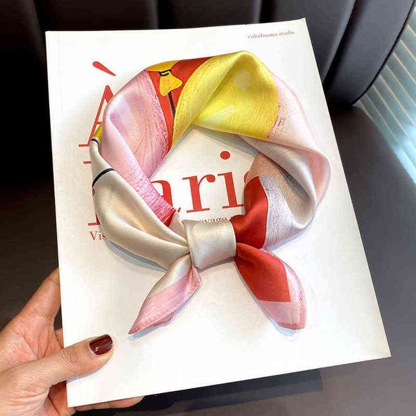 

scarves spring and summer romantic balloon girl digital printed small square ins silk 53cm scarf, Blue;gray