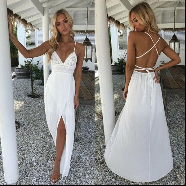 

summer women dresses boho sleeveless v neck hollow out backless cross bandage high waist slim beach evening party sling, Black;gray
