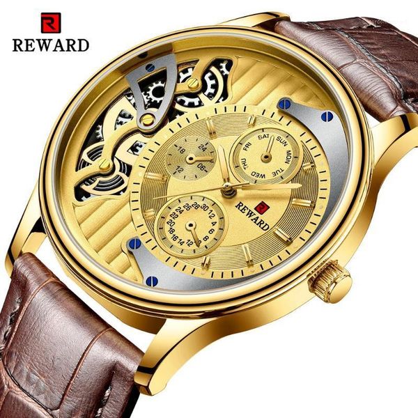 

wristwatches reward watches mens hollow decoration big dial watch men waterproof quartz wristwatch sports relogio masculino, Slivery;brown